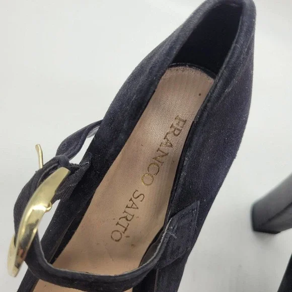 Franco Sarto womens sz 8.5 daniela black suede leather mary jane heels buckle - Picture 3 of 9